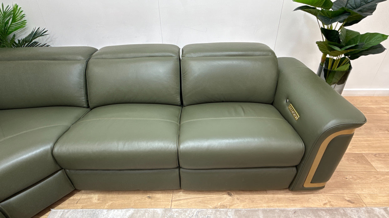 Sofology Plaza Leather 1.5 Corner 3 Seater Power Recliner/Headrest Heated Seats in Trusty Embossed Dark Olive