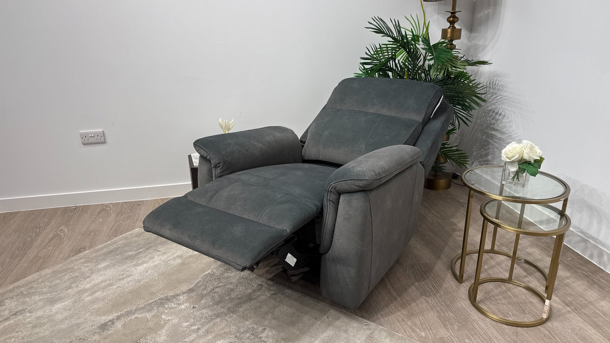 Sofology Bradie Fabric Chair Power Recliner/Headrest in Lifestyle Flecked Mineral Green