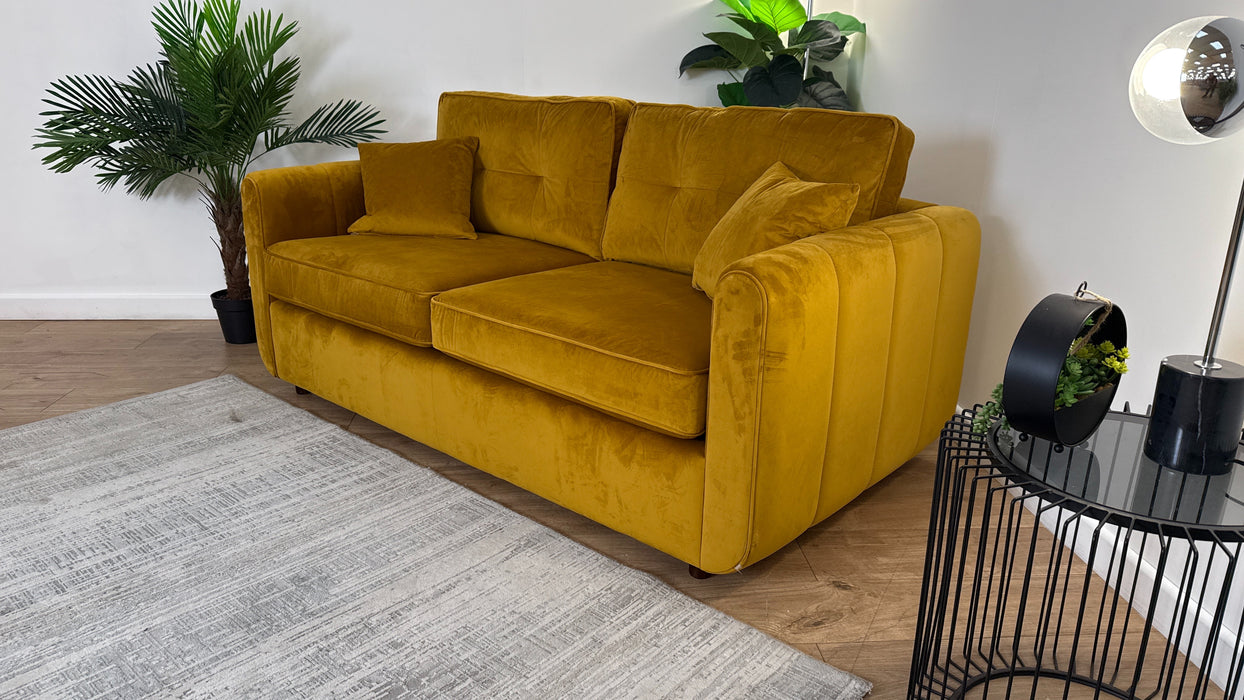 Sofology Islington Fabric 3 Seater Hypnos Deluxe Sofa Bed in Sleek Mustard