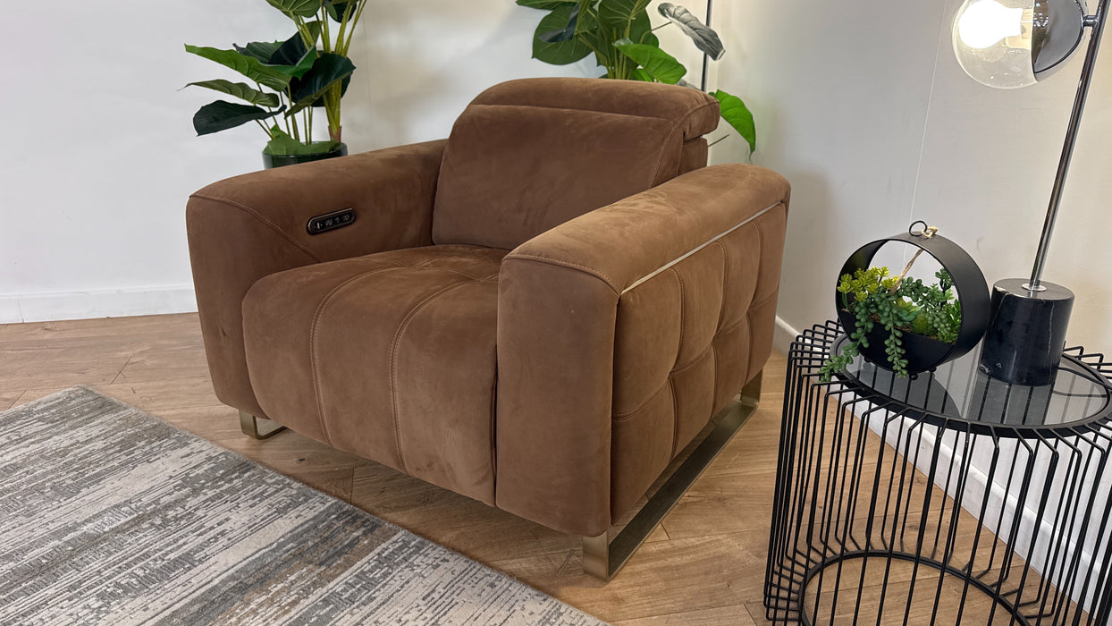 Sofology Marvella Fabric Chair Power Recliner/Headrest in Lifestyle Nubuck Feel Pecan