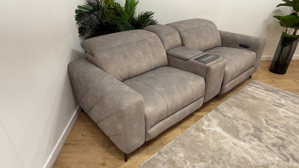 Sofology Allure Fabric 2.5 Seater Screen Console Power Recliner/Headrest Heated Seats Lumbar Support Speakers in Lifestyle Flecked Stone
