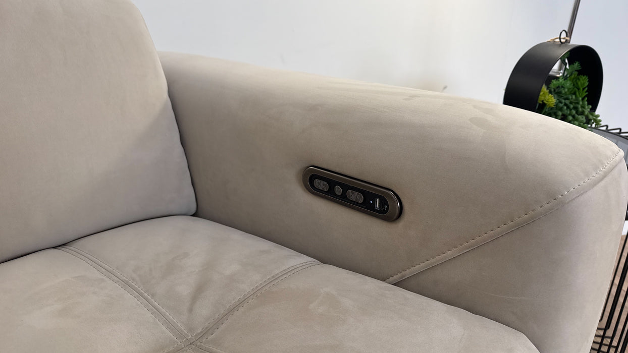 Sofology Marvella Fabric 2 Seater Power Recliner/Headrest in Lifestyle Nubuck Feel Stone