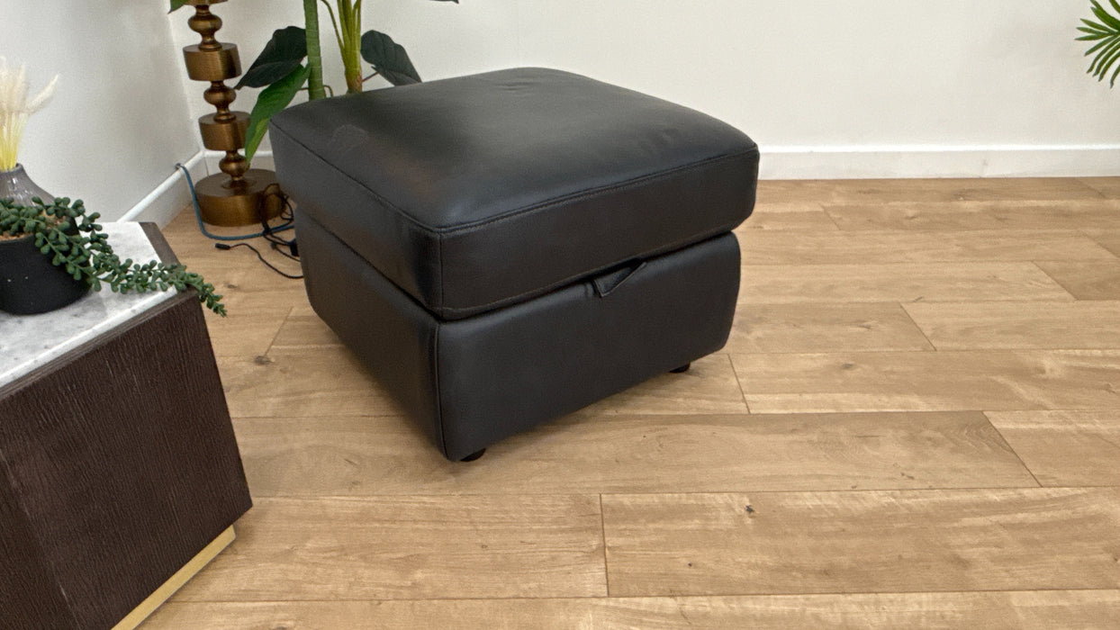 Sofology Muse Leather Designer Footstool in Trusty Embossed Navy