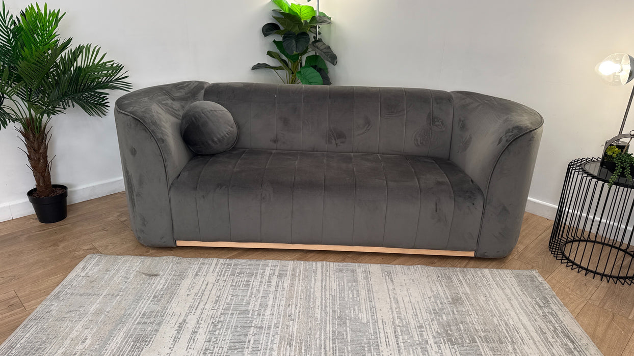 Sofology The Fitzrovia Fabric 3 Seater in Matt Velvet Slate Mix With Light Wood Trim