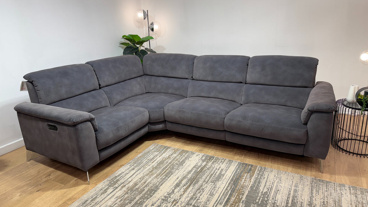 Sofology Illinois Fabric 1 Corner 2 Power Recliner/Headrest in Lifestyle Mottled Charcoal