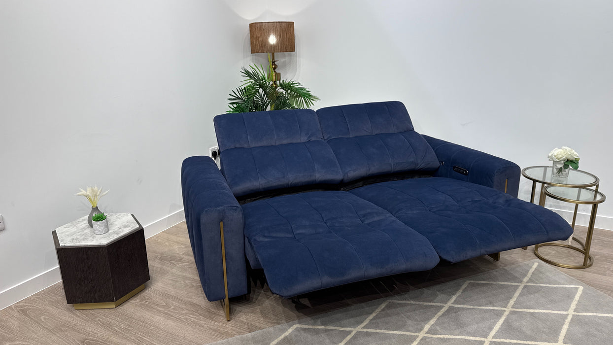 Sofology Paramount Fabric 2.5 Seater Console Power Recliner/Headrest Heated Seats Speakers in Lifestyle Flecked Navy