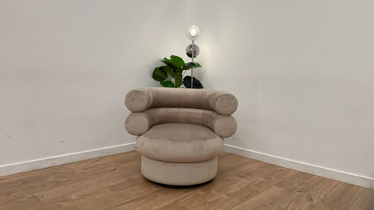 Sofology The Fitzrovia Fabric Swivel Chair in Matt Velvet Stone All Over Without Trim