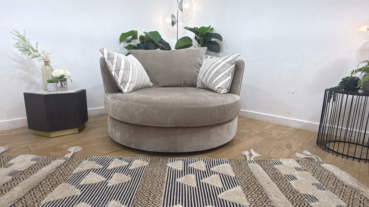 Sofology Oscar Fabric Large Swivel Chair in Fine Textured Chenille Stone Mix