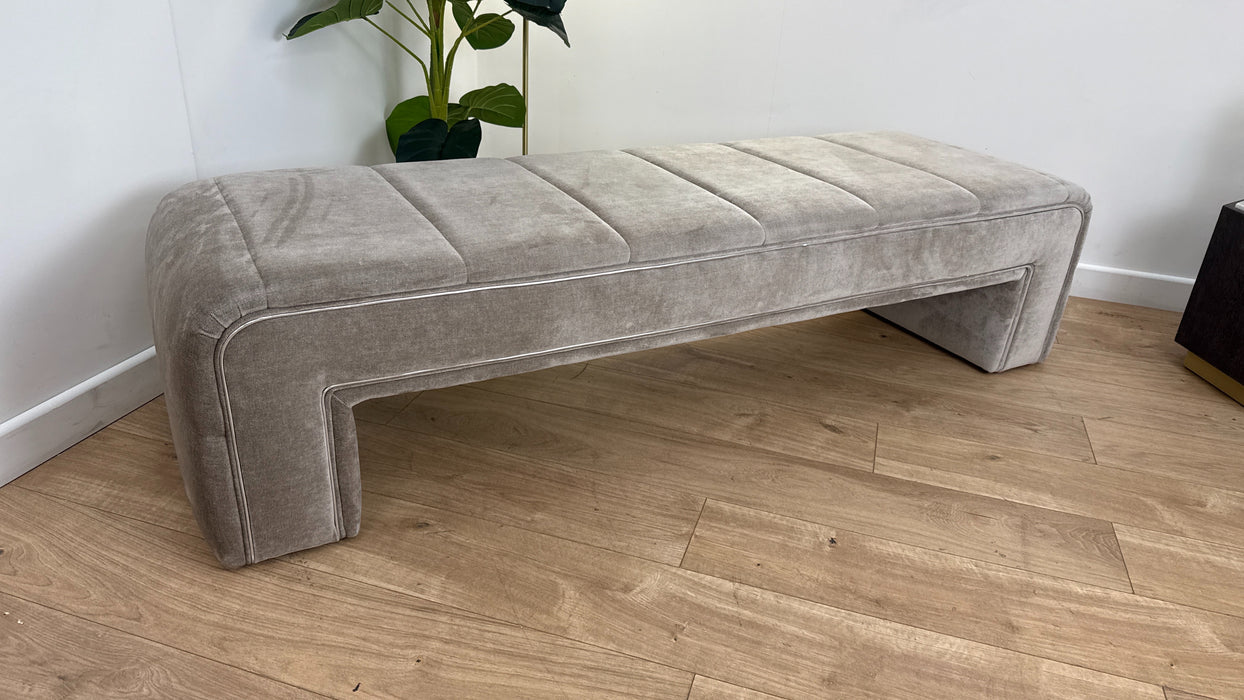 Sofology The Oscar Large Bench Footstool Silver Trim in Fine Textured Chenille Stone