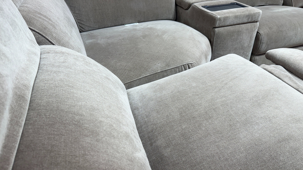 Sofology Plaza Fabric 1.5 Smart Console Corner 3 Power Recliner/Headrest Heated Seats in Relaxed Chenille Nutmeg
