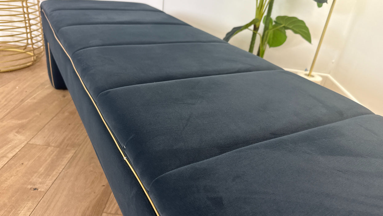 Sofology The Oscar Large Bench Footstool Gold Trim in Super Matt Velvet Charcoal