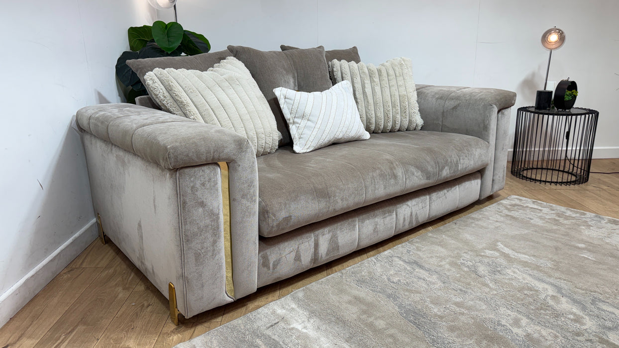 Sofology Oscar Fabric 2 Seater Gold Trim in Fine Textured Chenille Stone Mix