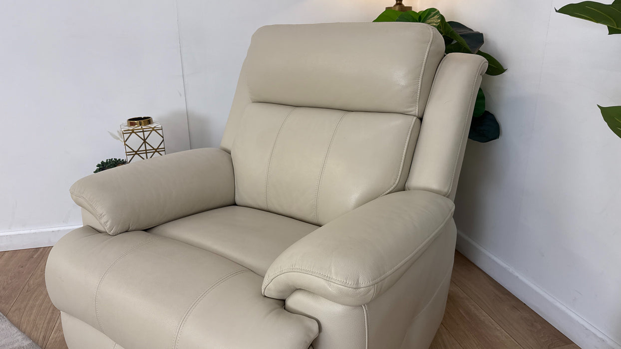 Sofology Gracie Leather Chair Power Recliner/Headrest Heated Seat in Trusty Sheen Bone China