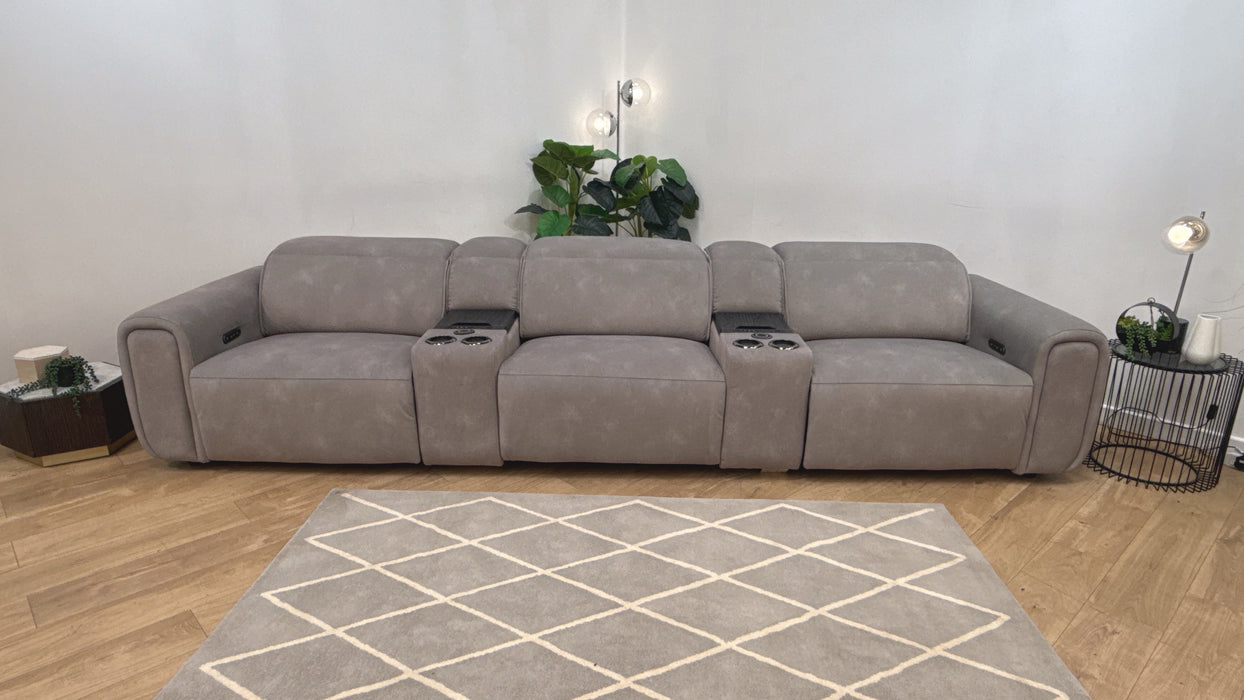 Sofology Premiere Fabric 3 Seater Cinema Sofa Consoles Power Recliner/Headrest x 3 in Lifestyle Flecked Stone