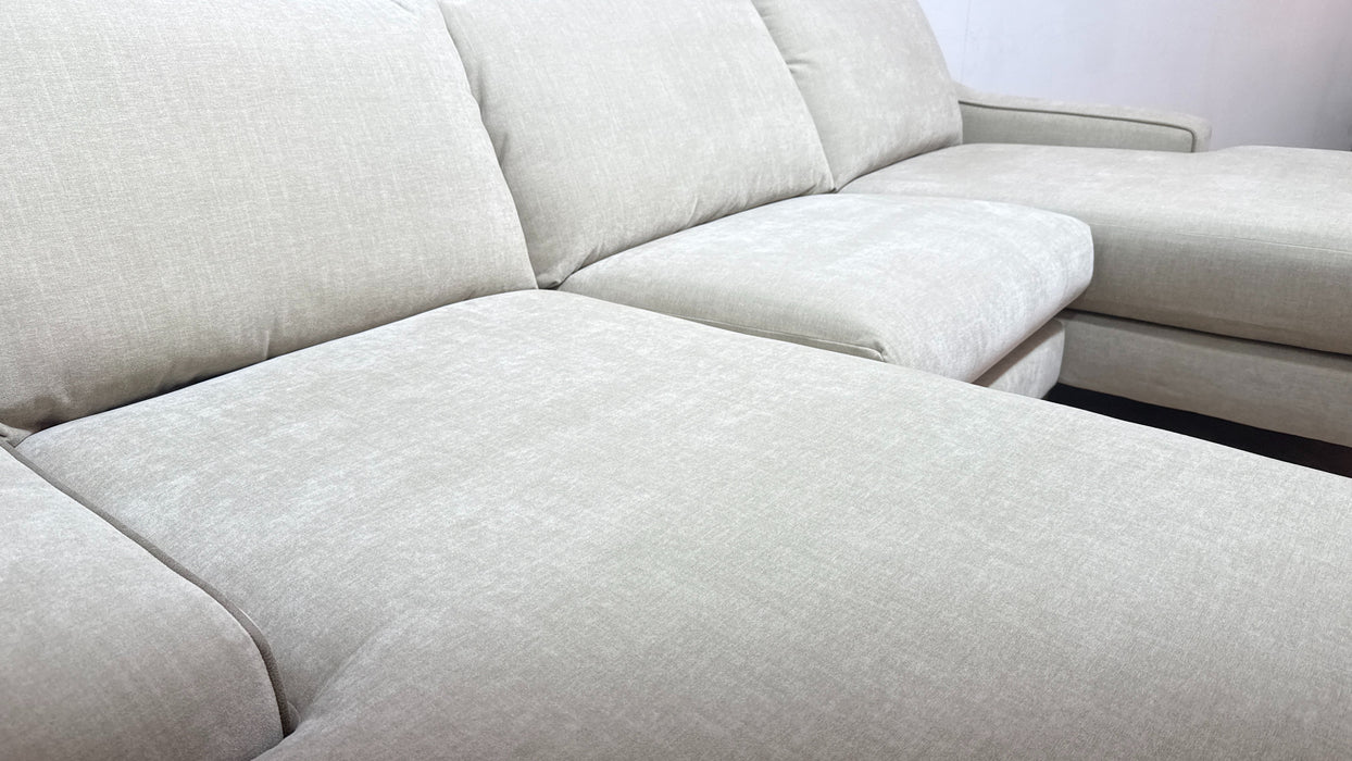 Sofology Wildwood Fabric 4 Seater Double Chaise with Footstool in Vintage Chenille Natural Contrast Piping Mix