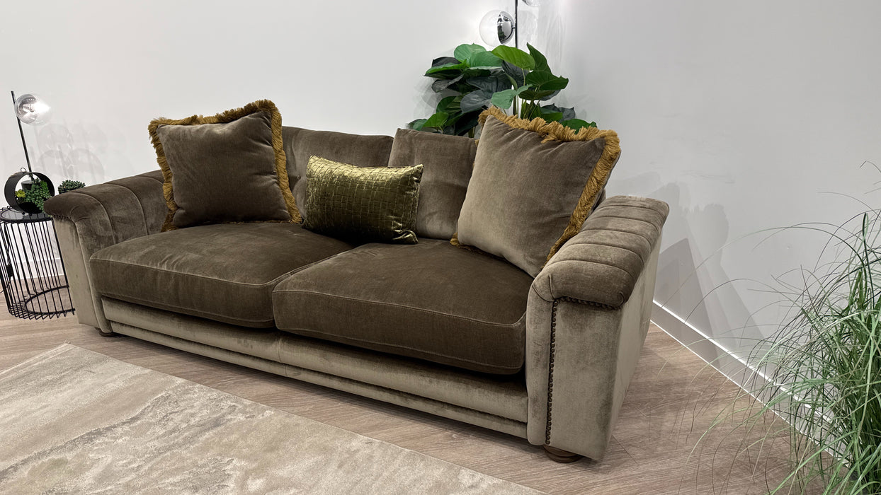 Sofology Regency Fabric 3 Seater Foam Seats with Studs in Fine Textured Chenille Bark Mix