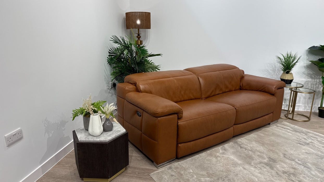 Sofology Laurence Leather 3 Seater Power Recliner in Relaxed Embossed Cognac