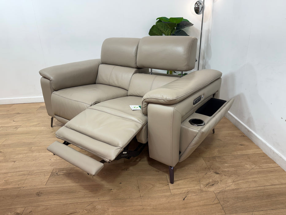 Sofology Fratelli Leather 2 Seater Power Recliner/Headrest in Trusty Embossed Stone