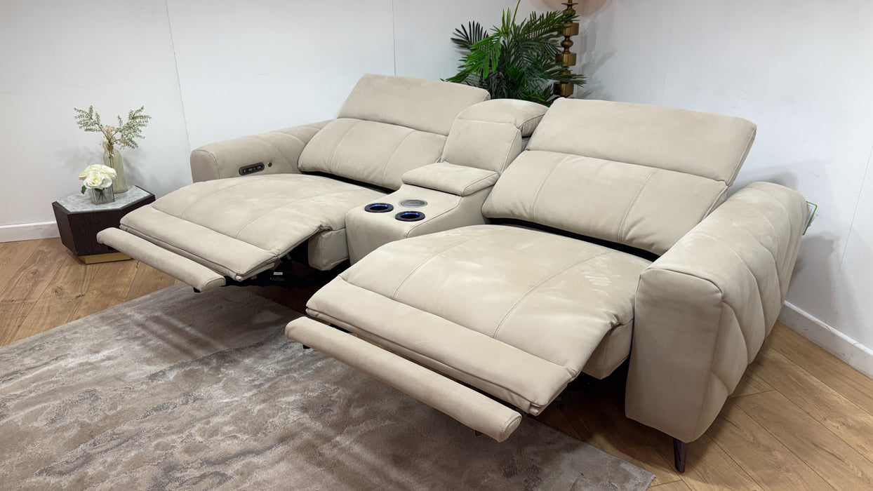 Sofology Allure Fabric 2.5 Smart Console Power Recliner/Headrest Heated Seats in Lifestyle Nubuck Feel Stone