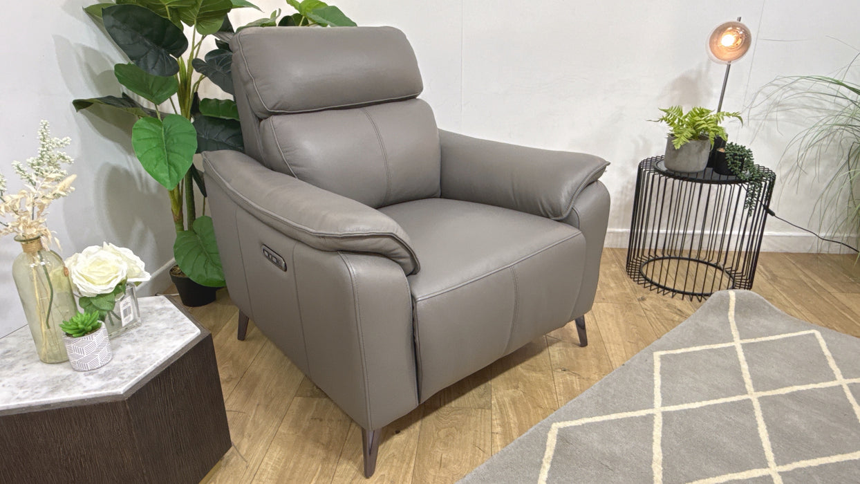Sofology Arlo Leather Chair Power Recliner/Headrest in Trusty Embossed Elephant