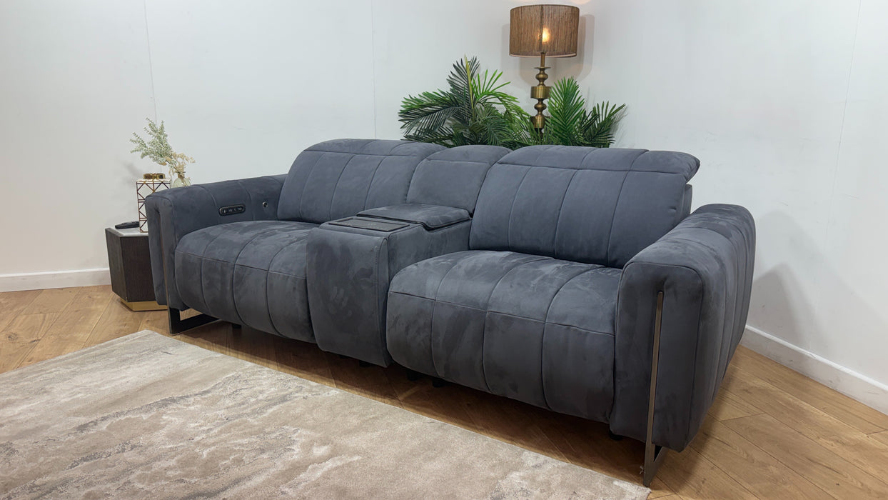 Sofology Paramount Fabric 2.5 Seater Console Power Recliner/Headrest Heated Seats Speakers in Lifestyle Nubuck Feel Charcoal