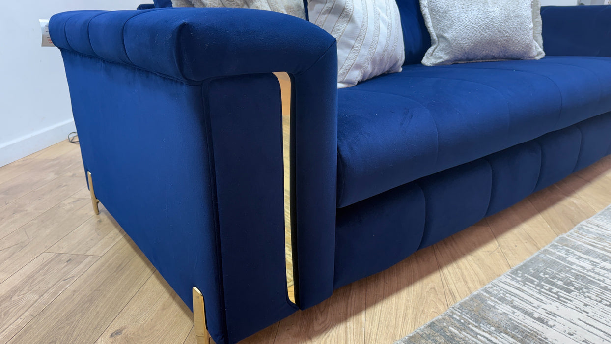 Sofology Oscar Fabric 3 Seater Gold Trim in Super Matt Velvet Navy Mix