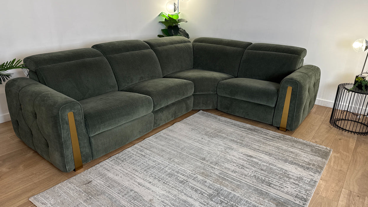 Sofology Kingsbridge Fabric 3 Corner 1.5 Power Recliner/Headrest Heated Seats in Relaxed Chenille Pine