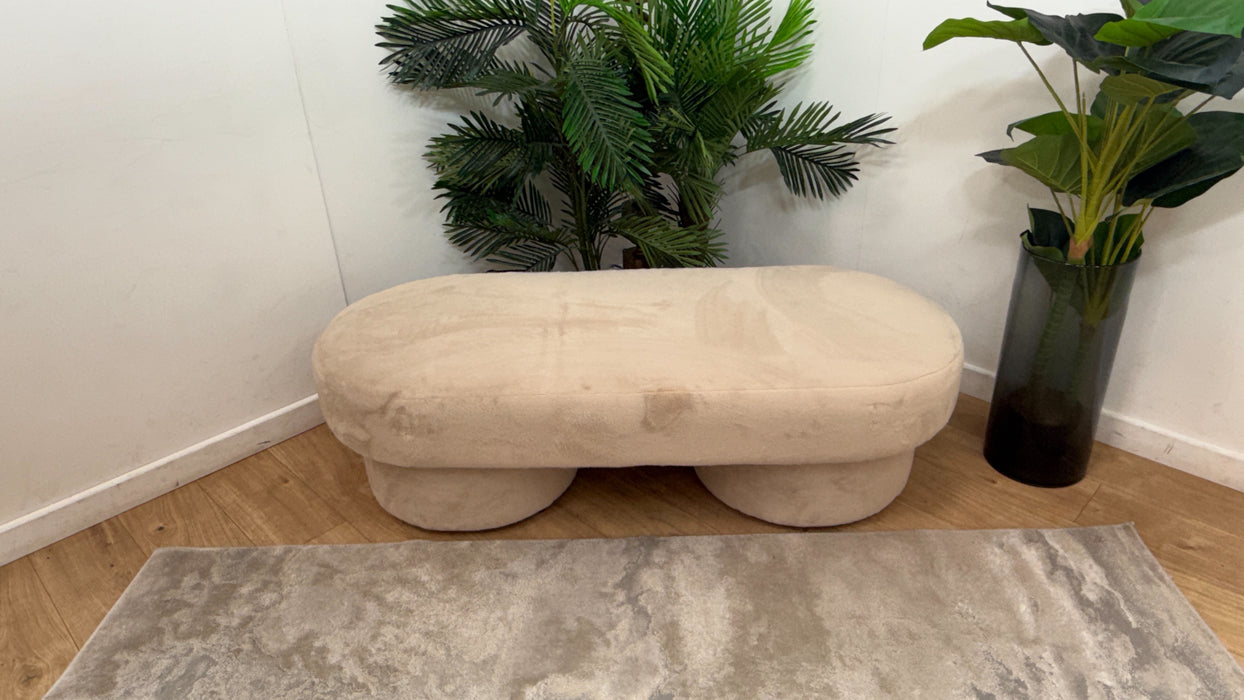 Sofology Chamonix Designer Footstool in Soft Short Pile Faux Fur Natural Mix