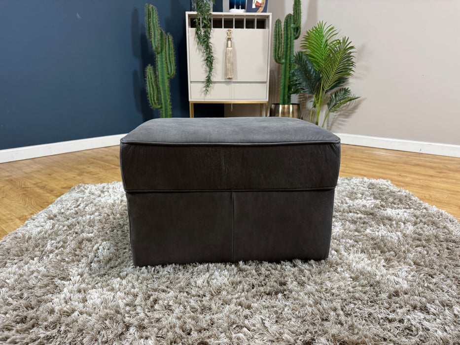 Bartello Leather Storage Footstool Character Charcoal (WA2)