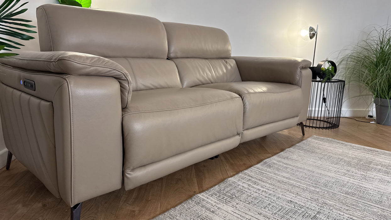 Sofology The Fratelli Leather 2.5 Seater Power Recliner/Headrest in Trusty Embossed Stone