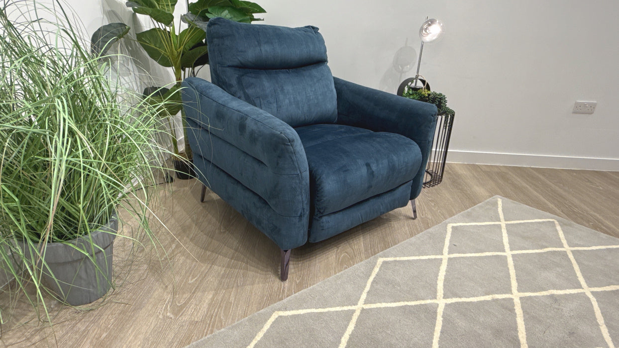 Sofology Renato Fabric Chair Power Recliner in Hertiage Velvet Airforce