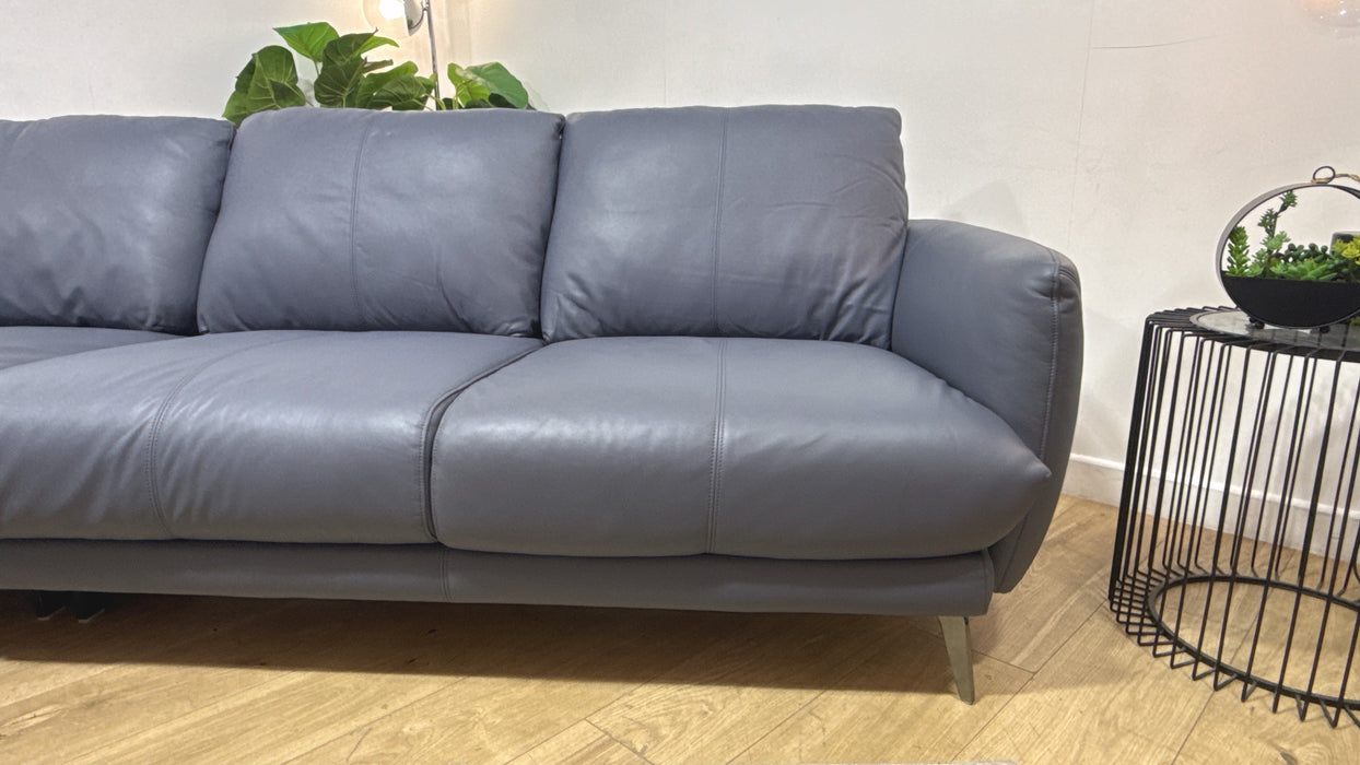 Sofology Adler Leather Asymmetric 4 Seater in Trusty Matt Steel Blue