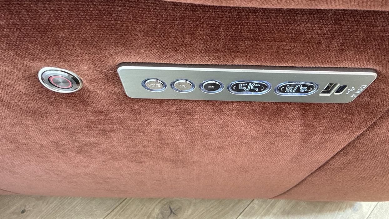 Sofology Carrera Fabric 2.5 Seater Smart Console Power Recliner/Headrest Heated Seat in Relaxed Chenille Burnt Sienna