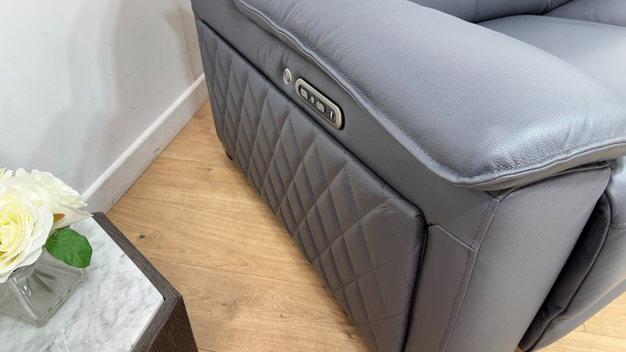 Sofology Benz Leather 2 Seater Power Recliner/Headrest Heated Seats in Trusty Sheen Lavender Grey