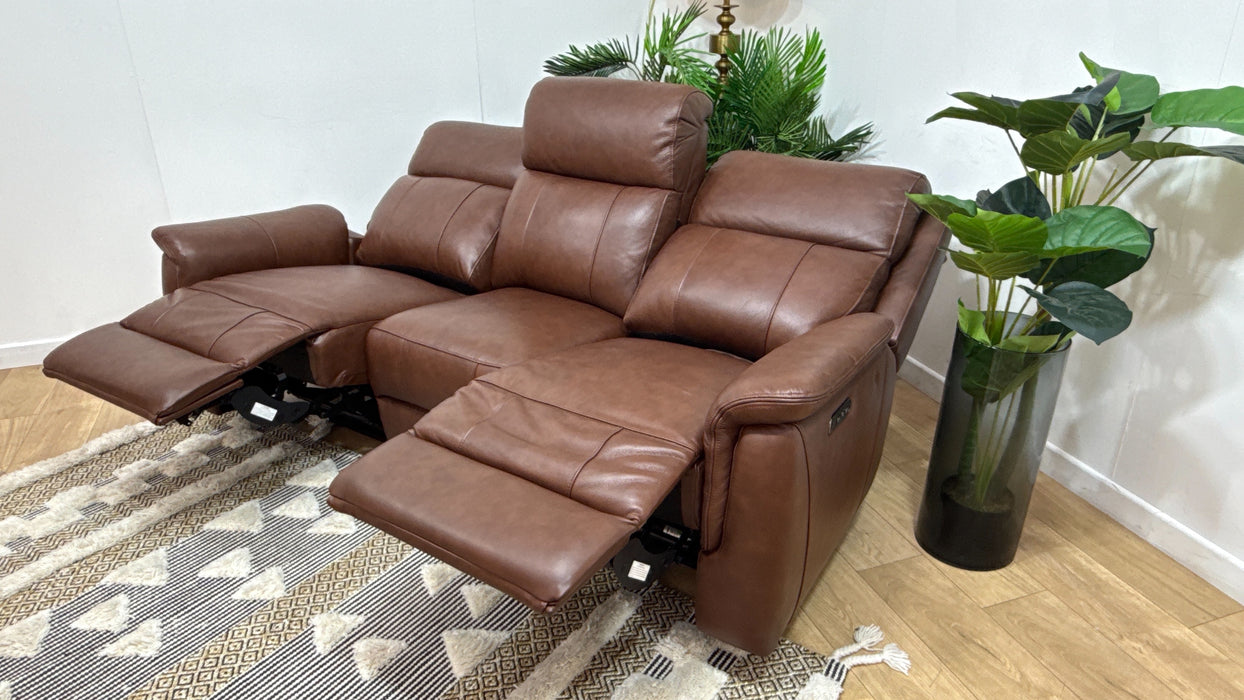 Sofology Bradie Leather 3 Seater Power Recliner/Headrest in Trusty Embossed Chestnut