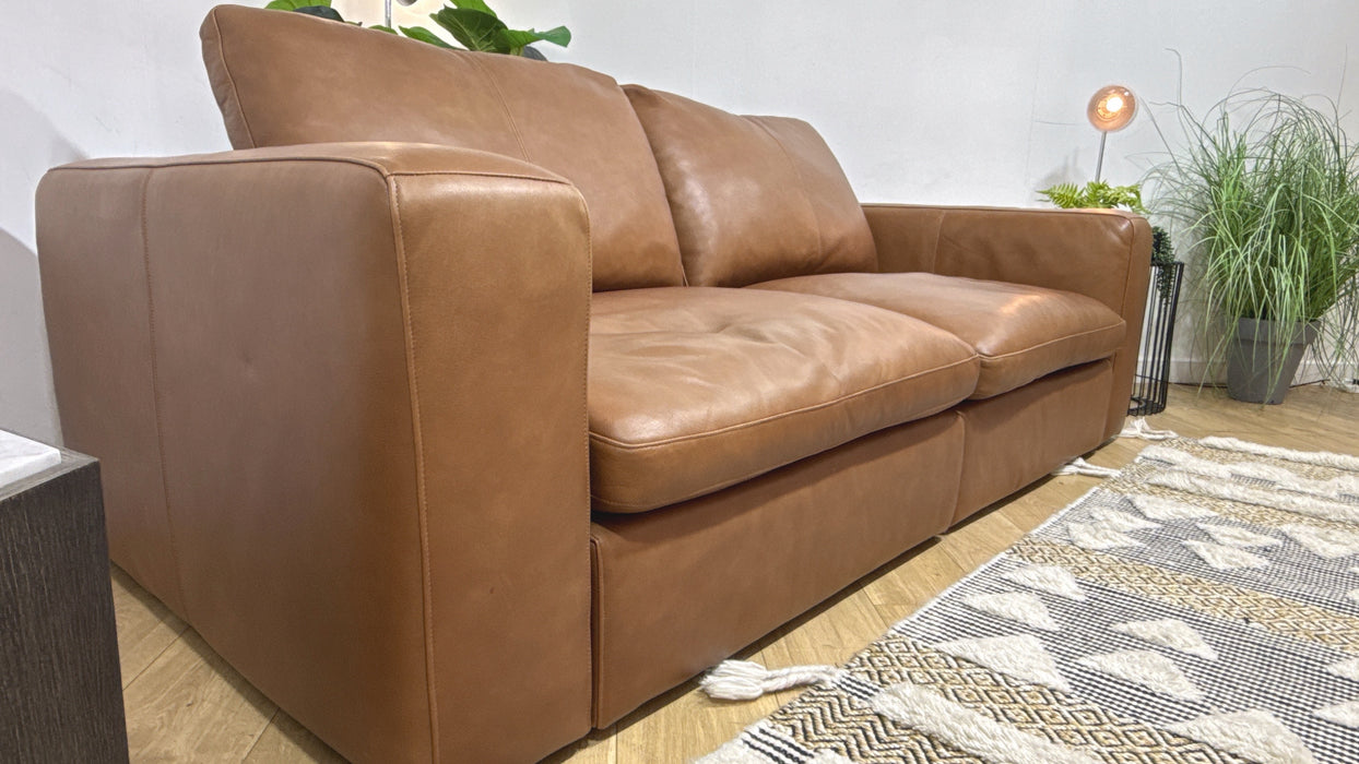 Sofology Retreat Leather 3 Seater in Relaxed Soft Tan Mix