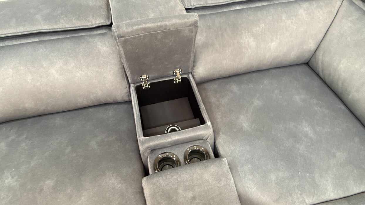 Sofology Benz Fabric 1.5 Console Corner 3 Power Recliner/Headrest in Lifestyle Flecked Charcoal