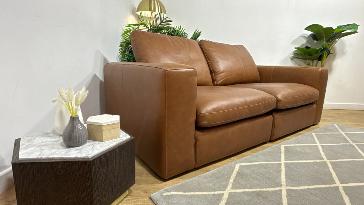 Sofology Retreat Leather 2 Seater in Relaxed Soft Tan Mix