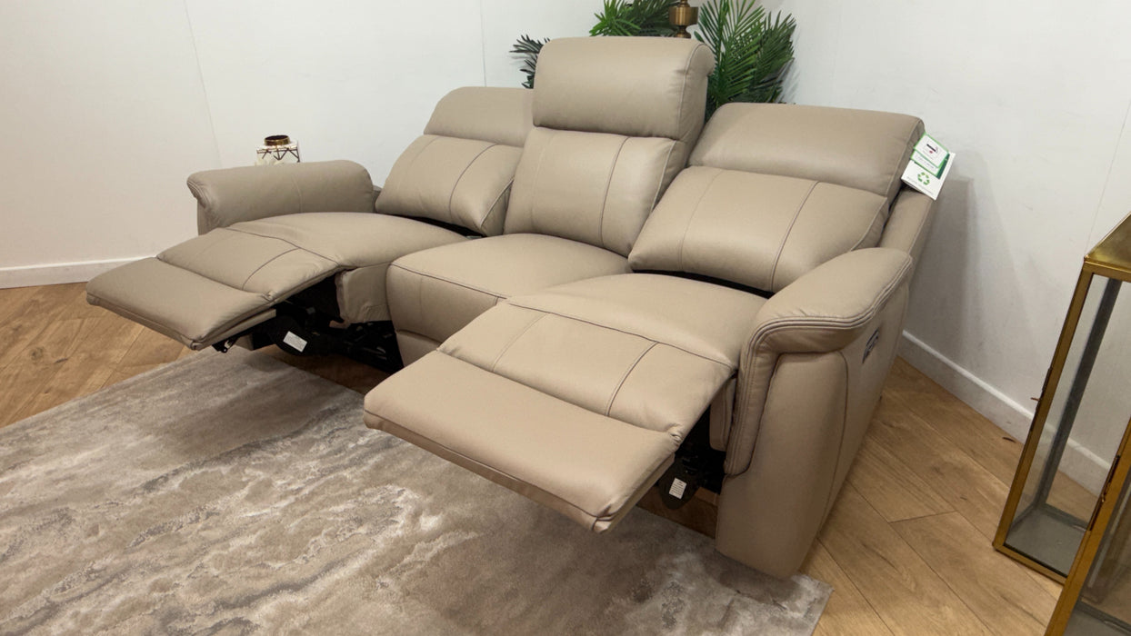 Sofology Bradie Leather 3 Seater Power Recliner/Headrest in Trusty Embossed Stone