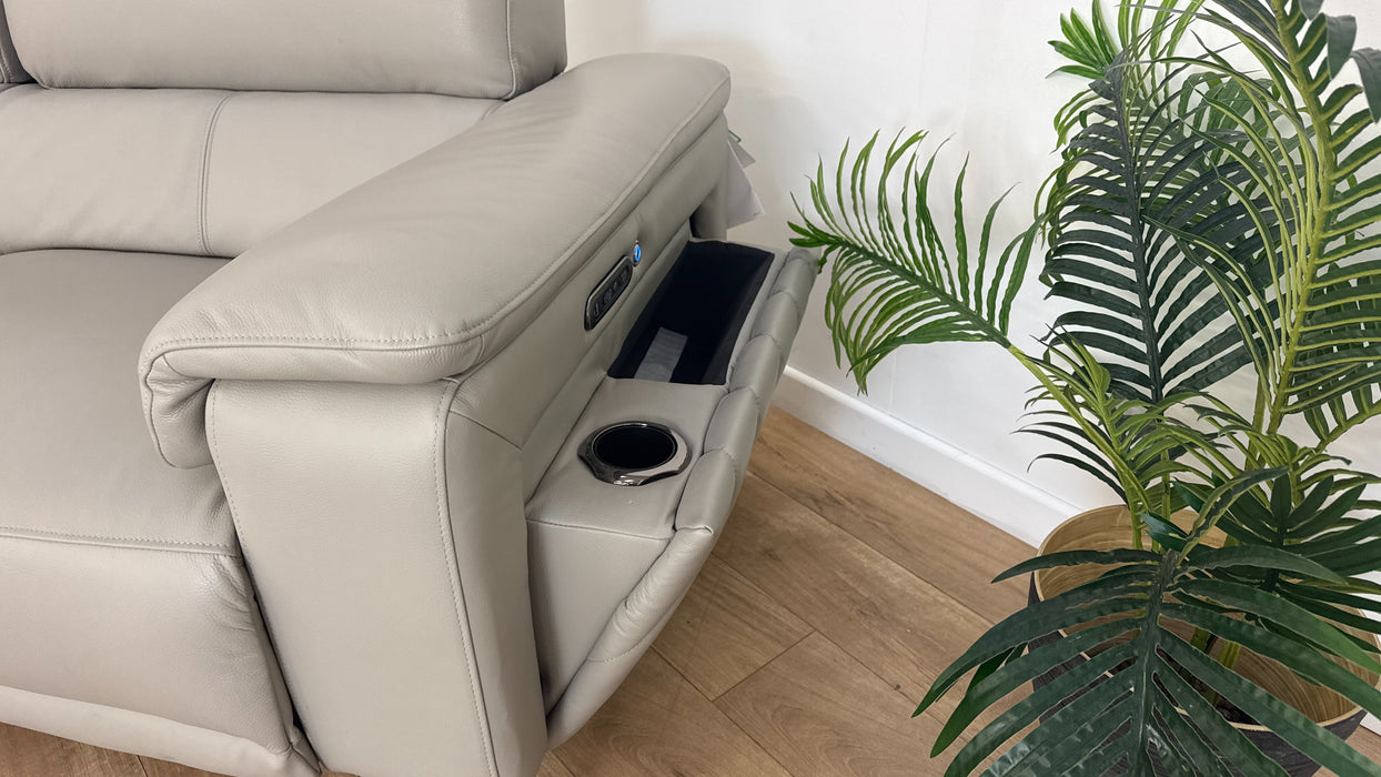 Sofology The Fratelli Leather 2.5 Seater Power Recliner/Headrest in Trusty Embossed Light Grey