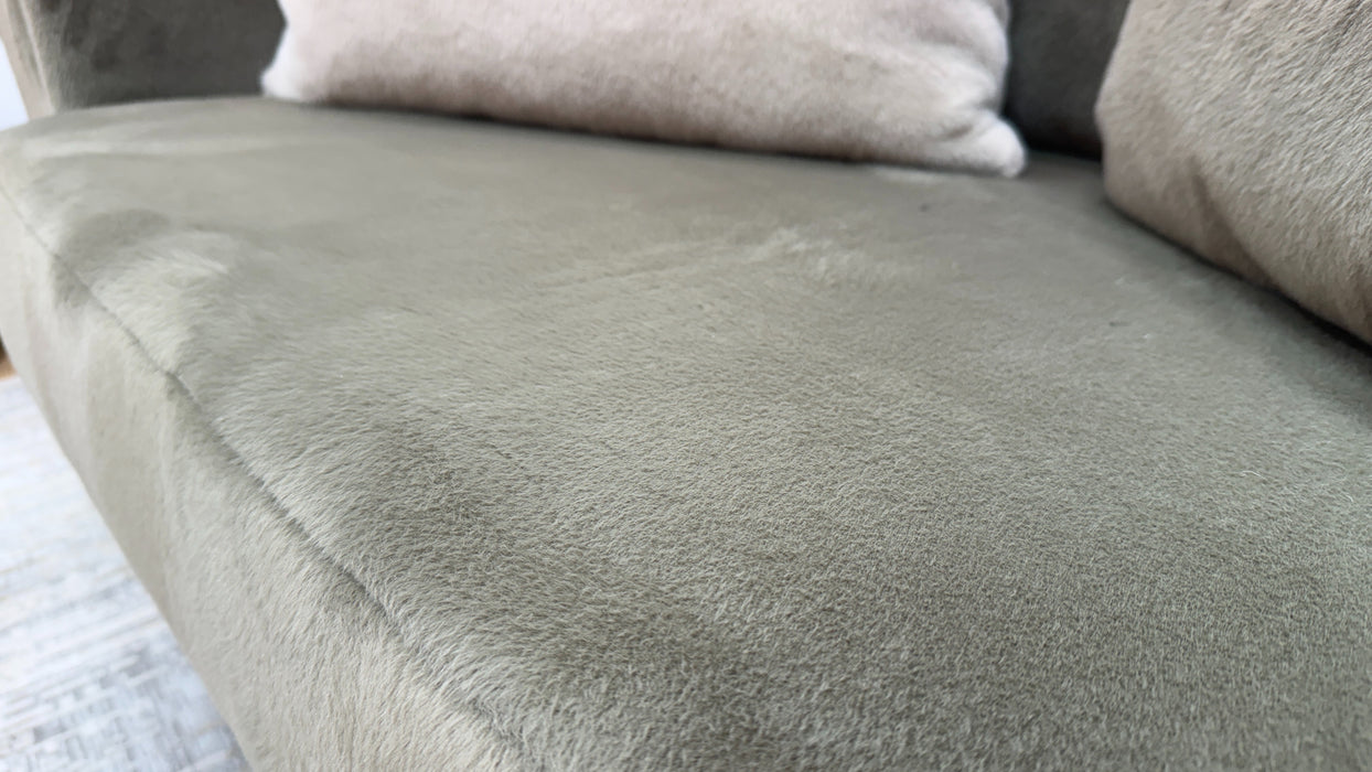 Sofology Chamonix Loveseat in Sample Soft Short Pile Faux Fur Sage Mix