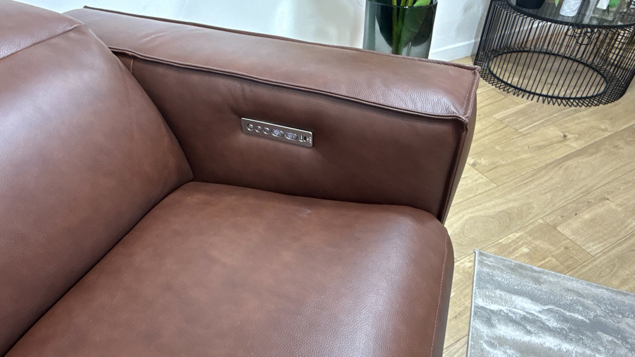 Sofology Horizon Leather 2 Seater Smart Console Power Recliner/Headrest in Trusty Embossed Chestnut