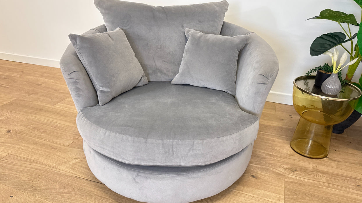 Tallulah 4 Seater Split - Fabric Sofa - Velvet Grey All Over with matching Swivel Chair