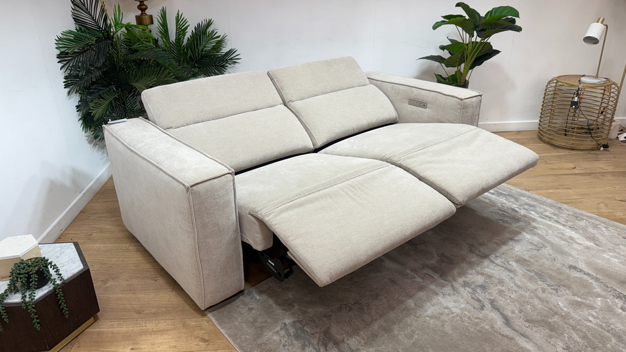 Sofology Horizon Fabric 2.5 Seater Power Recliner/Headrest in Textured Chenille Stone