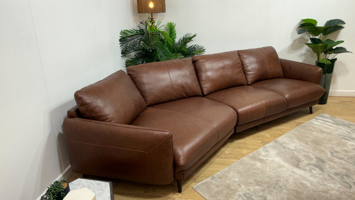 Sofology Adler Leather Asymmetric 4 Seater in Relaxed Soft Brown