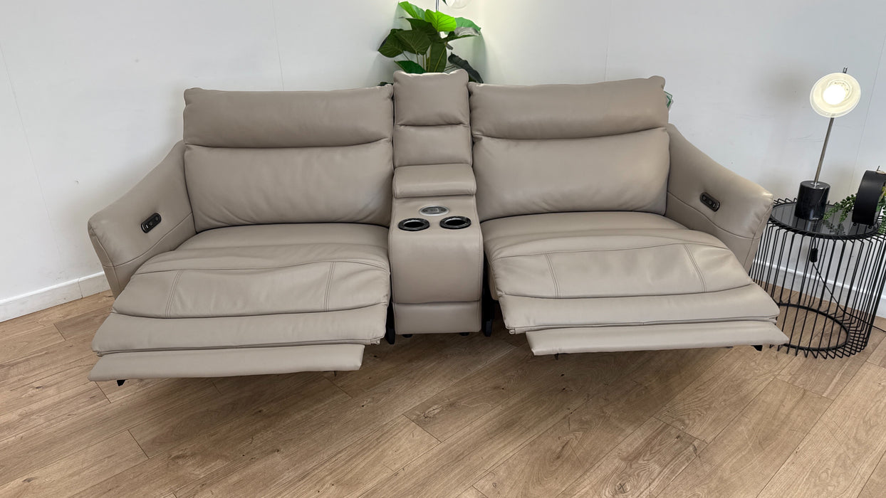 Sofology Renato Leather 2.5 Seater Console Power Recliner in Trusty Embossed Stone