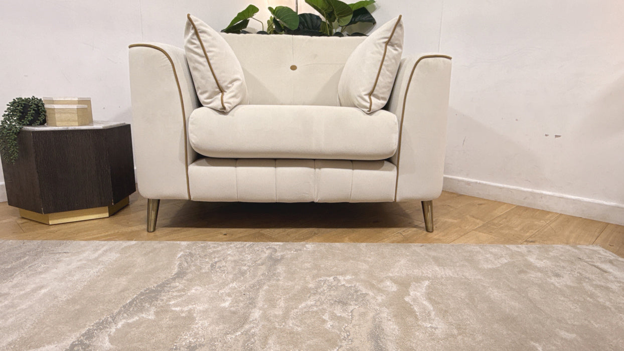 Sofology Remy Fabric Chair in Super Matt Velvet Ecru With Cream Contrast Piping