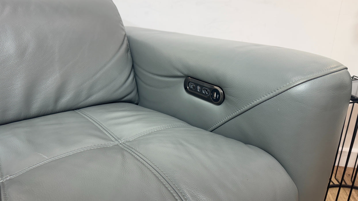 Sofology Marvella Leather 3 Seater Power Recliner/Headrest in Trusty Sheen Granite Teal