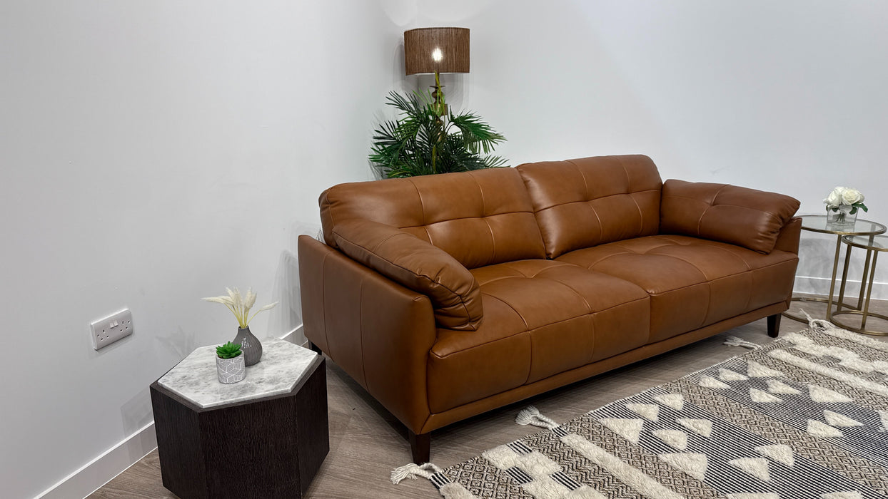 Sofology 3 Seater Albie In Relaxed Soft Sheen Leather Brown