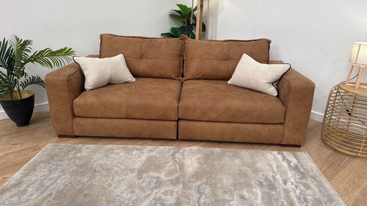 Sofology Artisan Leather 4 Seater Split in Character Leather Tan/Natural Mix